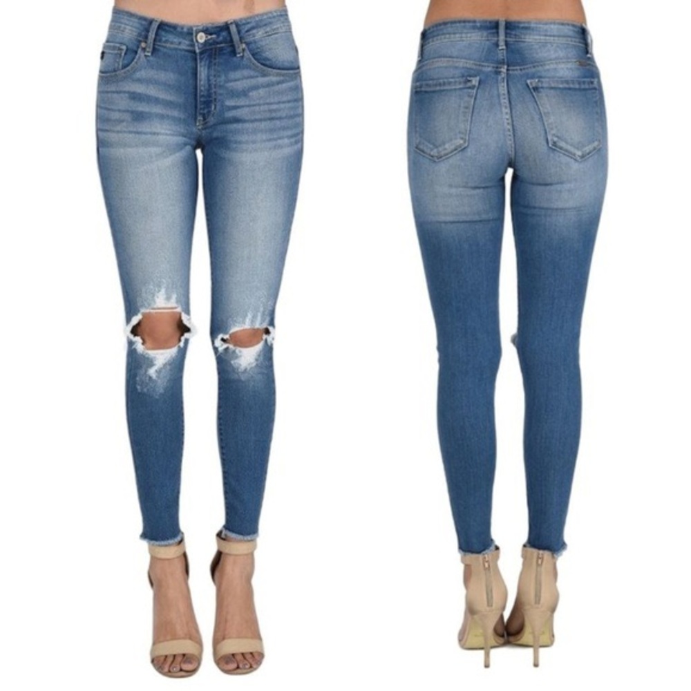 Kancan Morgan Mid Rise Distressed Holes Knees Jean